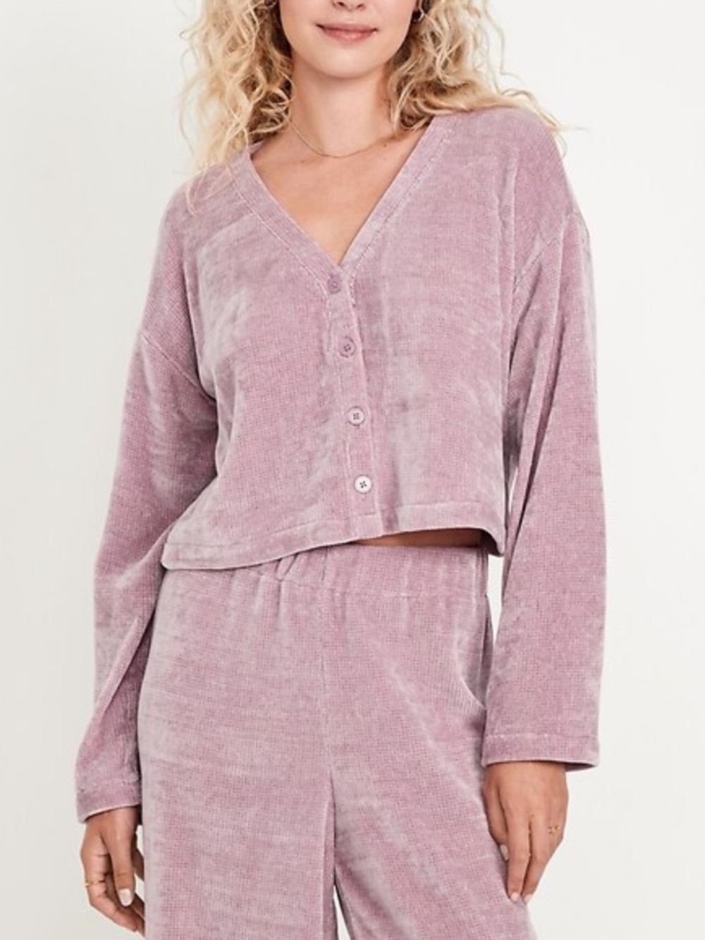Old Navy Plush Chenille Button-Front Lounge Top in Rose